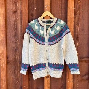 80s 90s Vintage Fair Isle Duck Cardigan